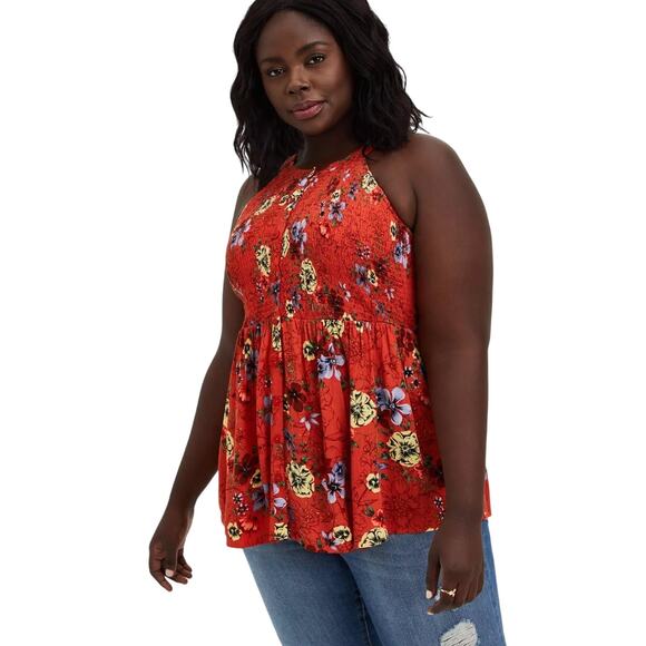 Torrid Women's 00 (M/10) Floral Smocked Gauze Sleeveless Peplum Boho Tank Top - Picture 2 of 12